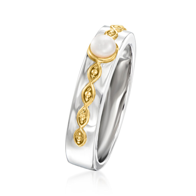 3.5-4mm Cultured Pearl Ring in Two-Tone Sterling Silver image number 2