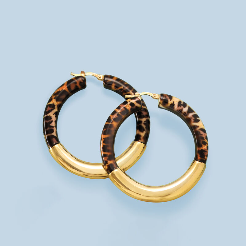Italian Leopard-Print Enamel and 18kt Gold Over Sterling Hoop Earrings image number 2