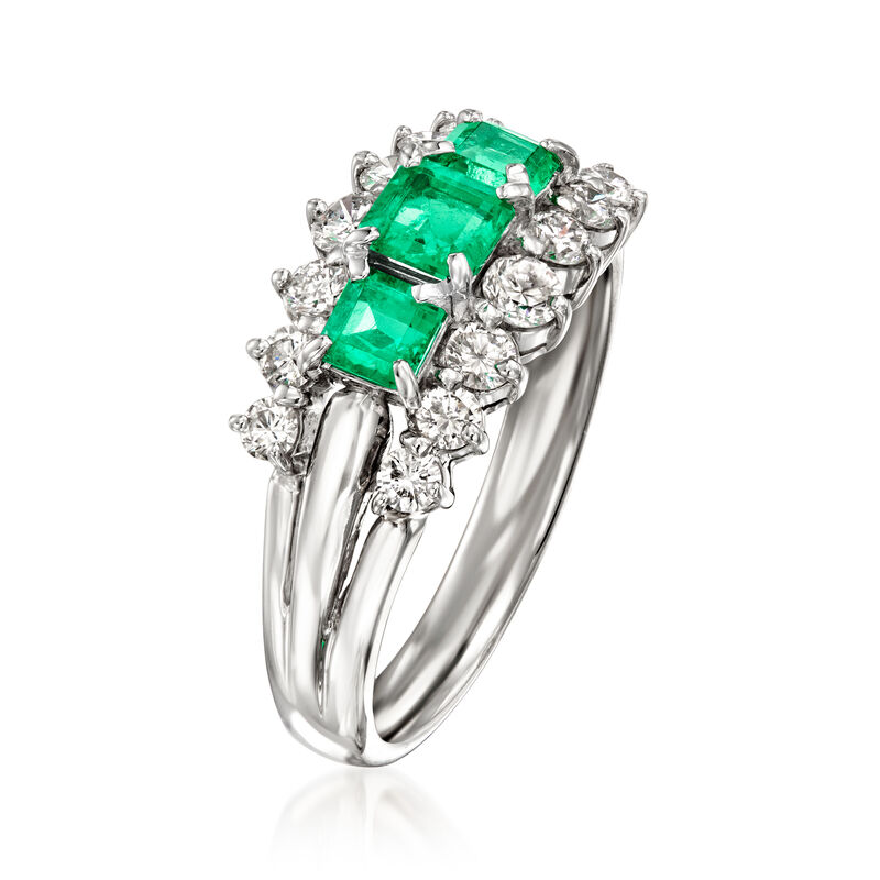 C. 1990 Vintage .68 ct. t.w. Emerald and .58 ct. t.w. Diamond Ring in Platinum. Size 6.5 image number 2