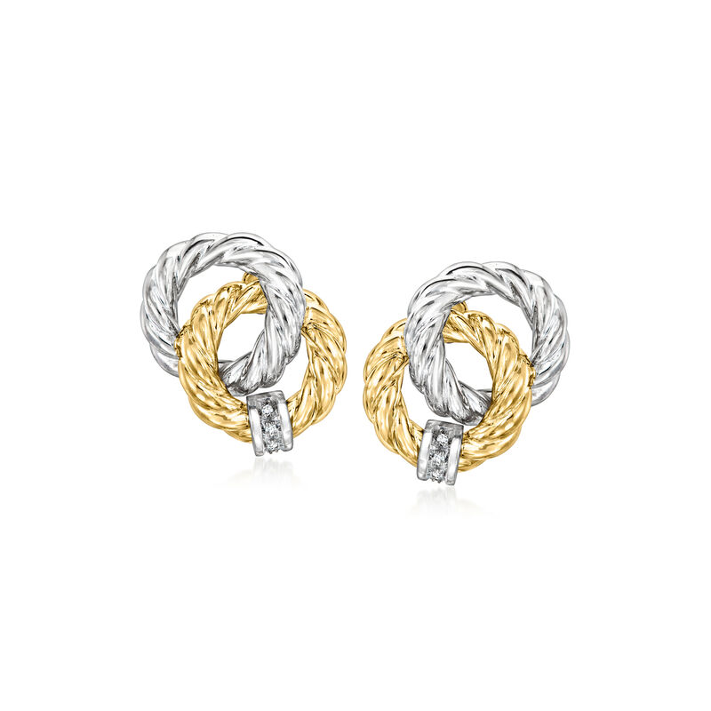 C. 1980 Vintage 18kt Two-Tone Gold Interlocking Circle Earrings with Diamonds  image number 0