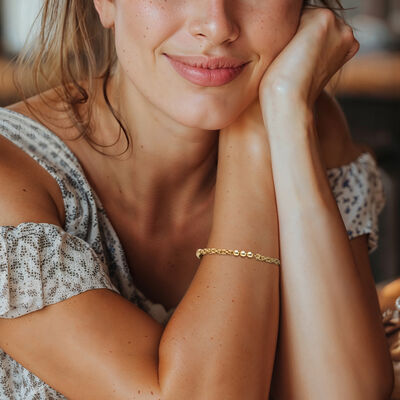 18kt Gold Over Sterling Byzantine and 5mm Bead Station Bracelet