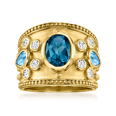 3.70 ct. t.w. London Blue, Swiss Blue and White Topaz Ring in 18kt Gold Over Sterling