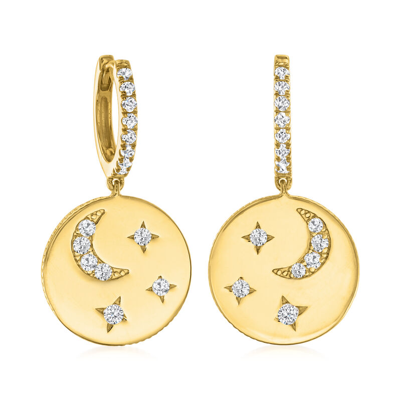 .50 ct. t.w. CZ Star and Moon Drop Earrings in 18kt Gold Over Sterling  image number 2