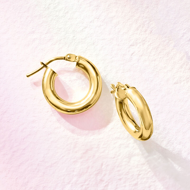 Italian 10kt Yellow Gold Huggie Hoop Earrings. 1/2" image number 4