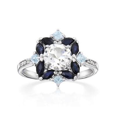 1.78 ct. t.w. White and Sky Blue Topaz Ring with .80 ct. t.w. Sapphires in Sterling Silver