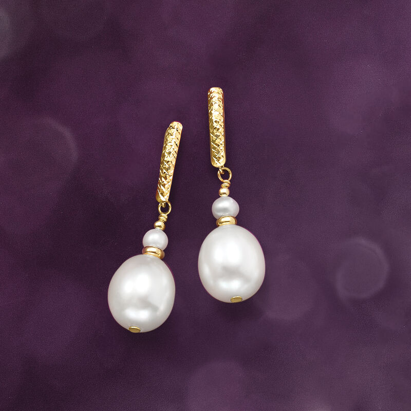 3-10mm Cultured Pearl Drop Earrings in 14kt Yellow Gold image number 2