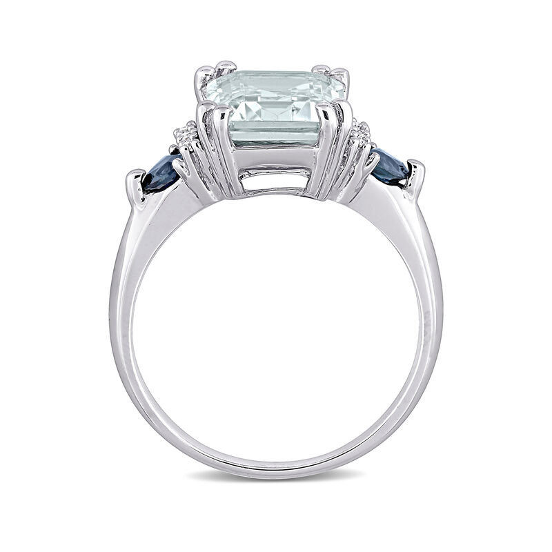 3.00 Carat Aquamarine and .30 ct. t.w. Sapphire Ring with Diamonds in Sterling Silver image number 3
