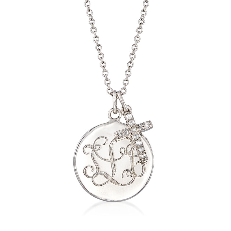 .20 ct. t.w. CZ Personalized Cross Pendant Necklace in Sterling Silver image number 0