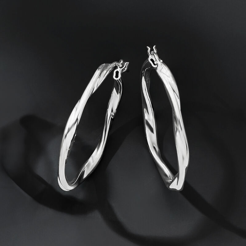 Italian Sterling Silver Twisted Hoop Earrings. 1 3/8&quot; image number 3