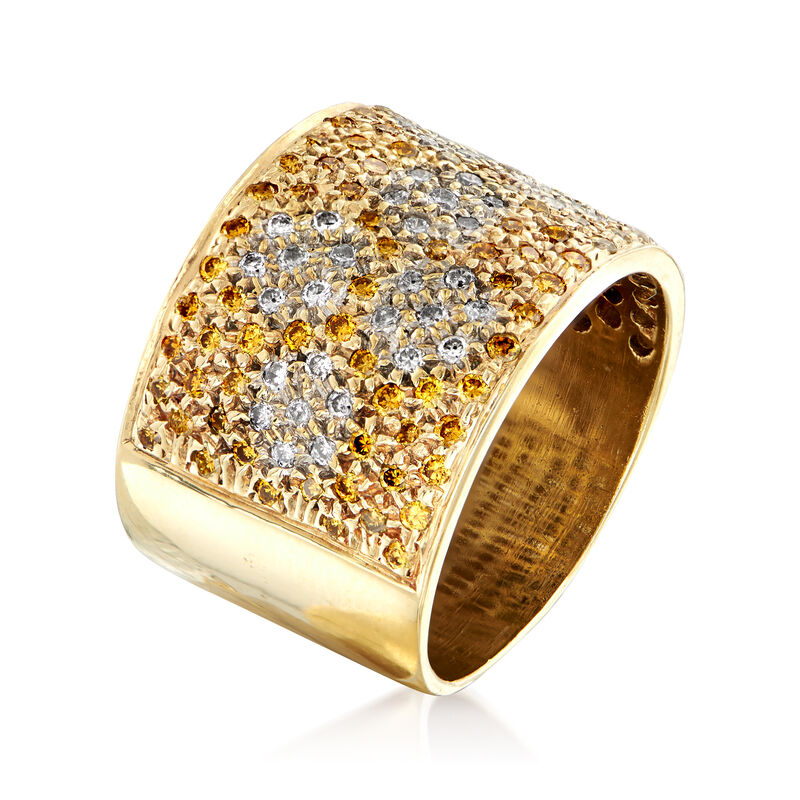C. 1980 Vintage 1.50 ct. t.w. White and Yellow Pave Diamond Ring in 14kt Yellow Gold. Size 7 image number 2