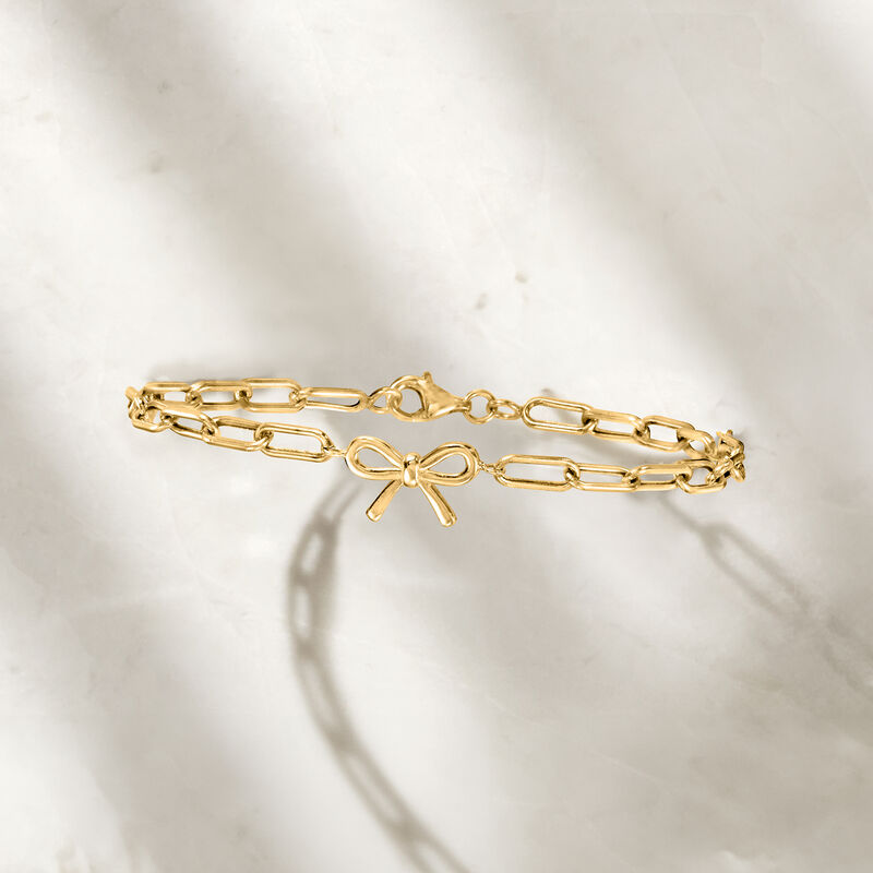 10kt Yellow Gold Bow Charm Paper Clip Link Bracelet image number 2