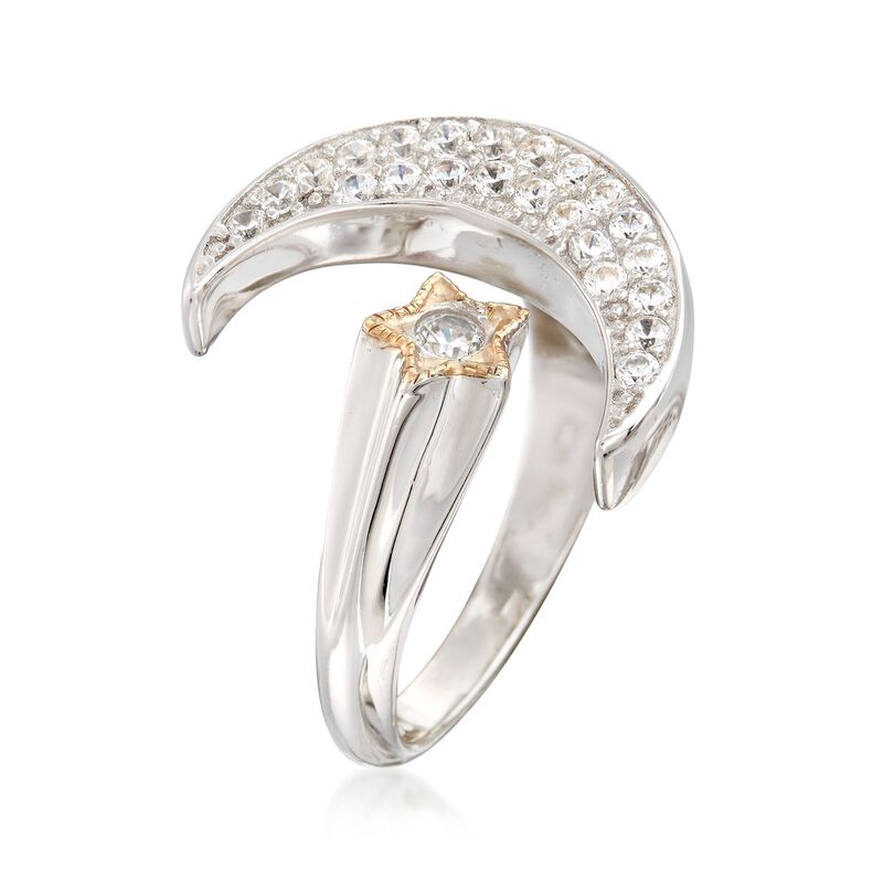 .35 ct. t.w. CZ Moon and Star Cuff Ring in 14kt Yellow Gold and Sterling Silver image number 2