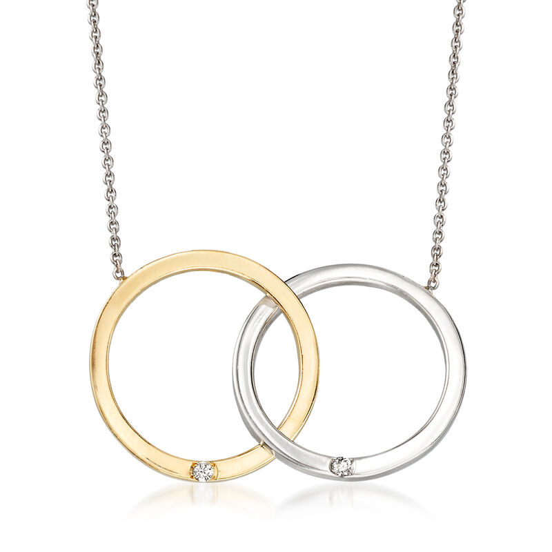 Roberto Coin 18kt Two-Tone Gold Double Circle Necklace with Diamond Accents. 16&quot; image number 0
