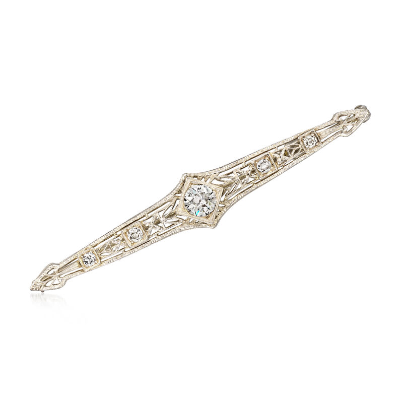 C. 1950 Vintage .98 ct. t.w. Diamond Filigree Bar Pin in 14kt White Gold image number 0