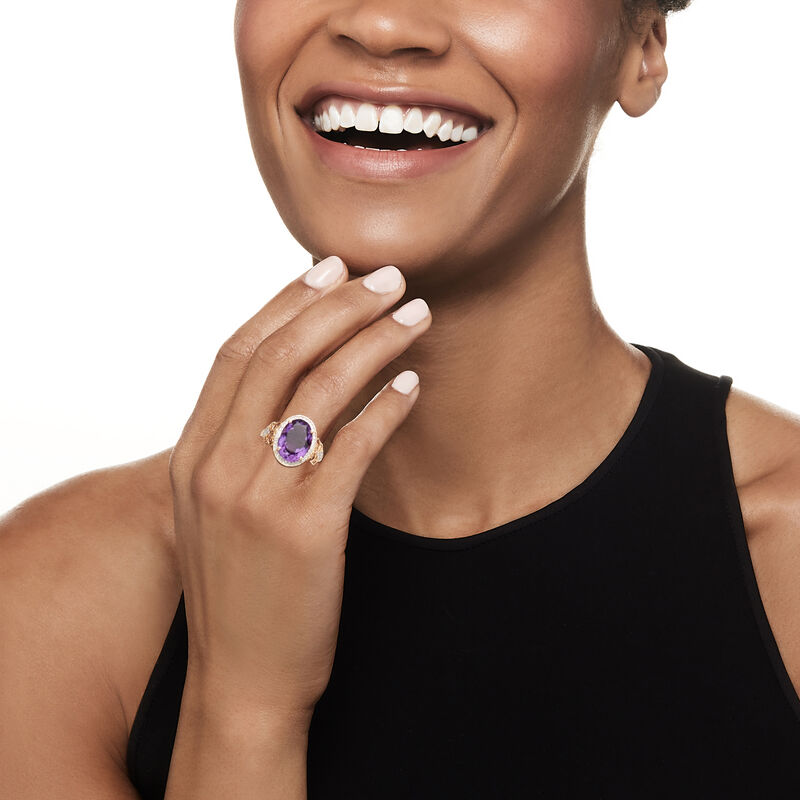 4.30 Carat Amethyst and .18 ct. t.w. Diamond Ring in 14kt Yellow Gold image number 1