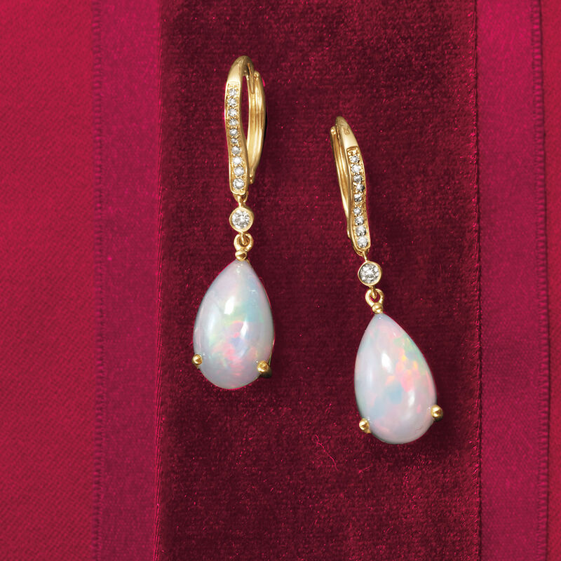 Ethiopian Opal and .18 ct. t.w. Diamond Drop Earrings in 14kt Yellow Gold image number 2