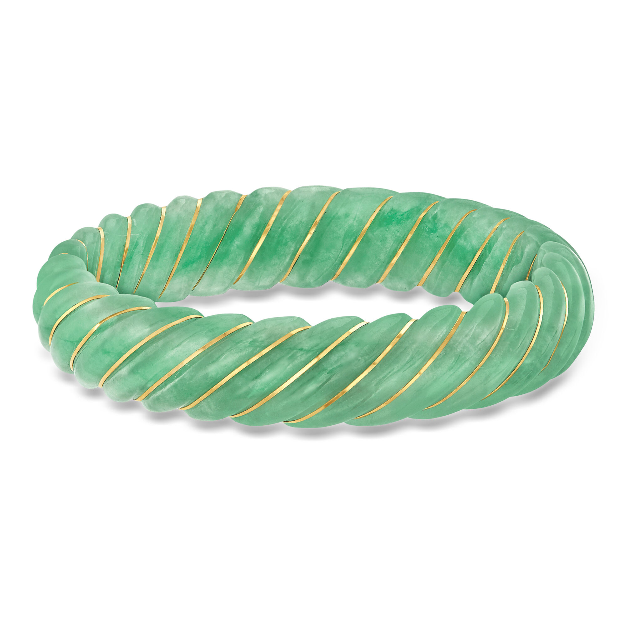 Carved Jade Bangle Bracelet with 14kt Yellow Gold | Ross Simons