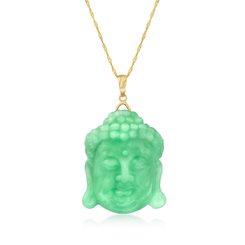 Jade Buddha Pendant Necklace in 14kt Yellow Gold image number 0