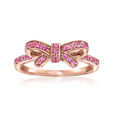 .30 ct. t.w. Pink Sapphire Bow Ring in 18kt Rose Gold Over Sterling