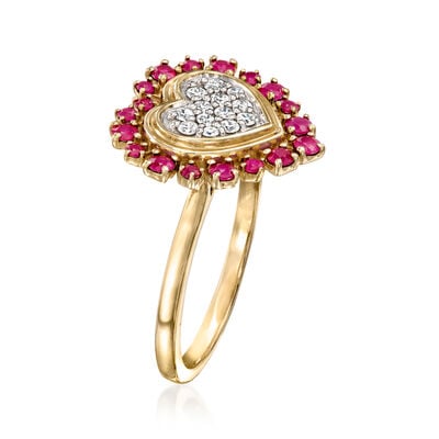 .50 ct. t.w. Ruby and .20 ct. t.w. Diamond Heart Ring in 14kt Yellow Gold