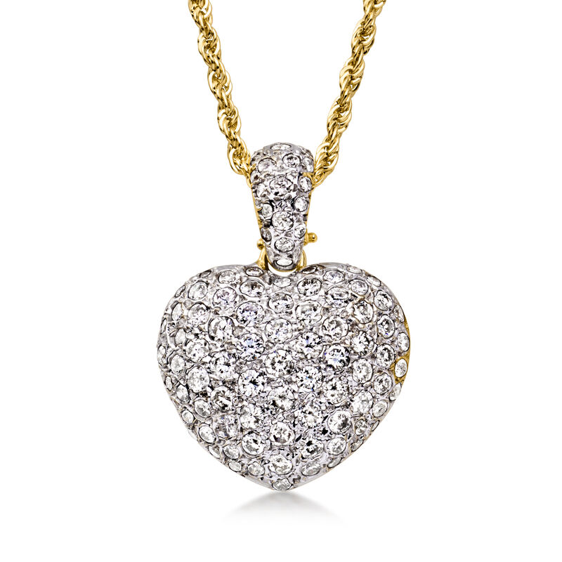 C. 1980 Vintage 3.30 ct. t.w. Diamond Heart Pendant Necklace in 14kt Yellow Gold. 18" image number 0