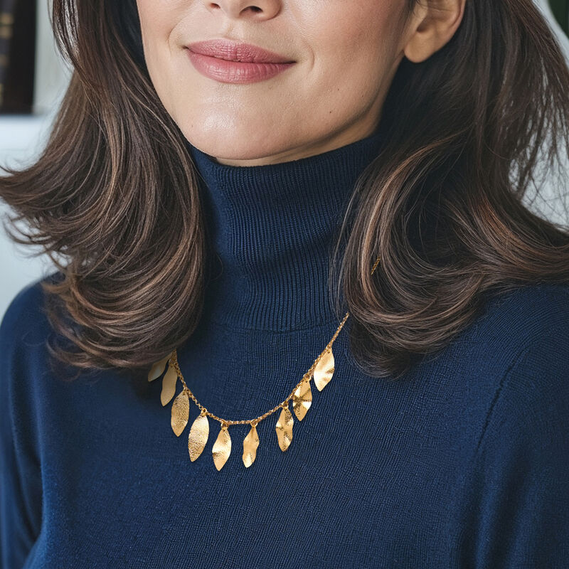 Italian 18kt Gold Over Sterling Leaf Station Necklace. 18" image number 0