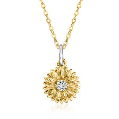 14kt Yellow Gold and Sterling Silver Sunflower Charm with Single Lab-Grown Diamond