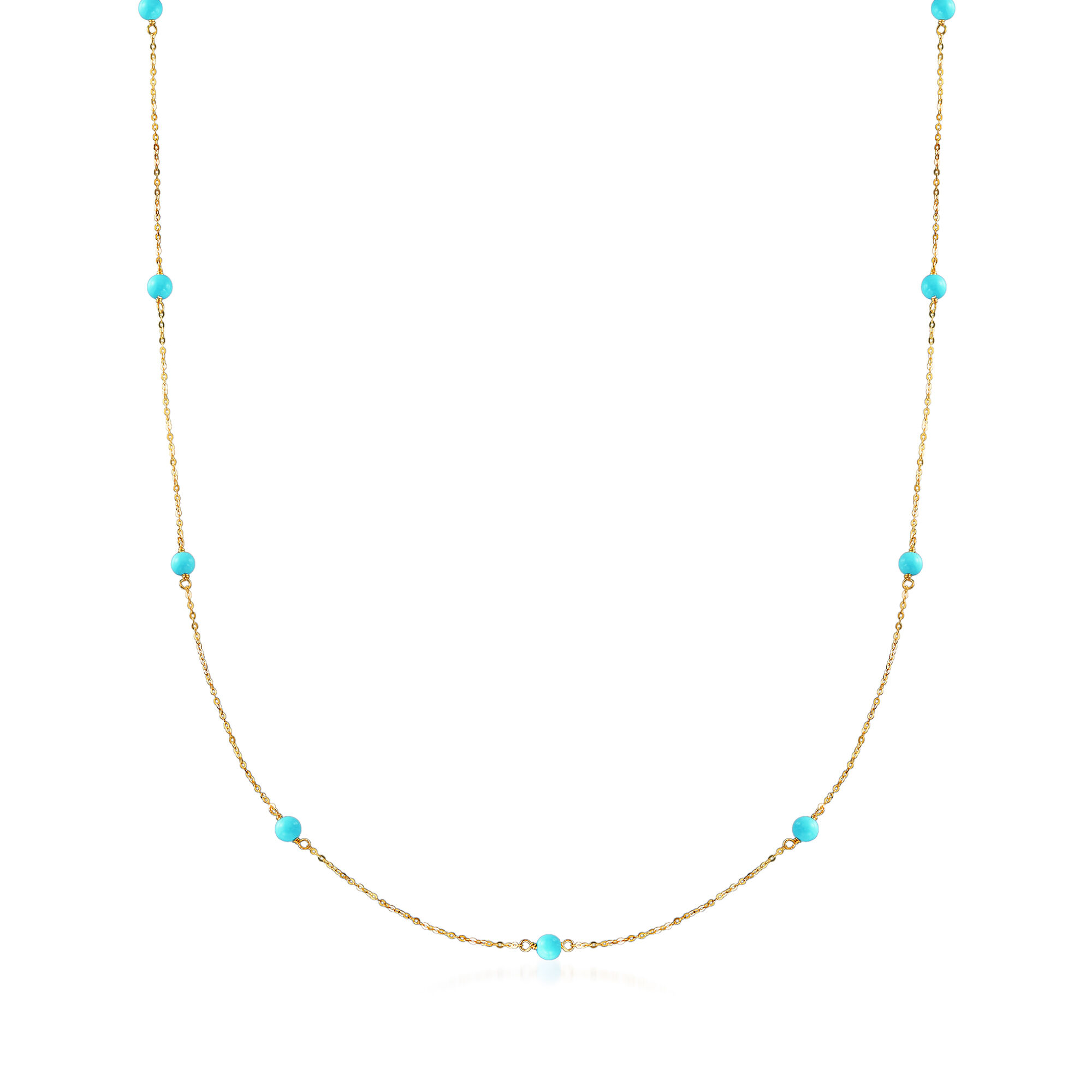 Italian 4mm Turquoise Bead Station Necklace in 14kt Yellow Gold