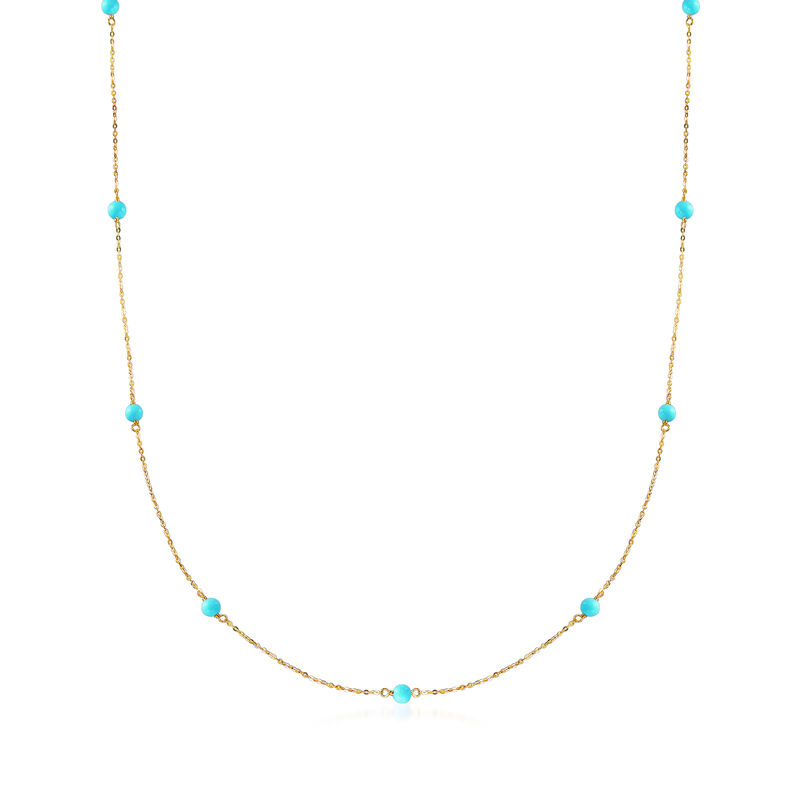Italian 4mm Turquoise Bead Station Necklace in 14kt Yellow Gold image number 0