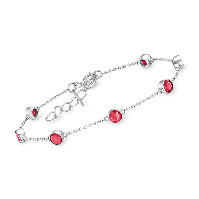 2.50 ct. t.w. Ruby Station Bracelet in Sterling Silver. 7&quot; image number 0