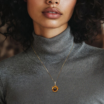 1.70 ct. t.w. Citrine and .80 ct. t.w. Smoky Quartz and .10 ct. t.w. White Topaz Sunflower Pendant Necklace in 18kt Gold Over Sterling