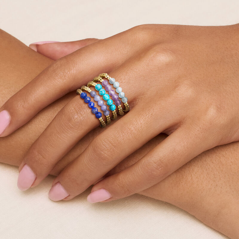 2.50 ct. t.w. Multi-Gemstone and 14kt Yellow Gold-Plated Jewelry Set: Five Bead Stretch Rings image number 1