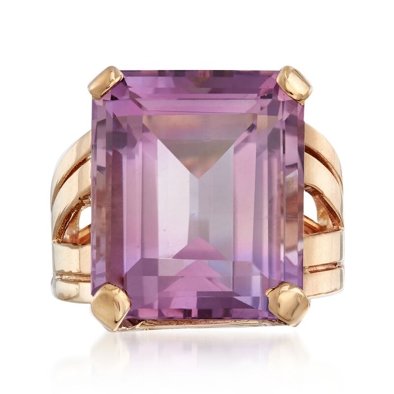 C. 1950 Vintage 17.50 Carat Amethyst Ring in 14kt Yellow Gold. Size 5.5 image number 0
