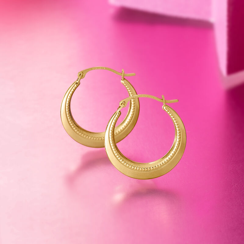 14kt Yellow Gold Beaded Hoop Earrings. 7/8&quot; image number 2