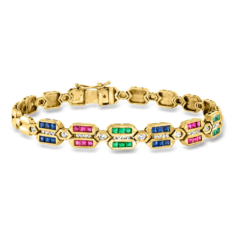 C. 1990 Vintage 2.10 ct. t.w. Multi-Gemstone and .40 ct. t.w. Diamond Bracelet in 18kt Yellow Gold. 7" image number 0