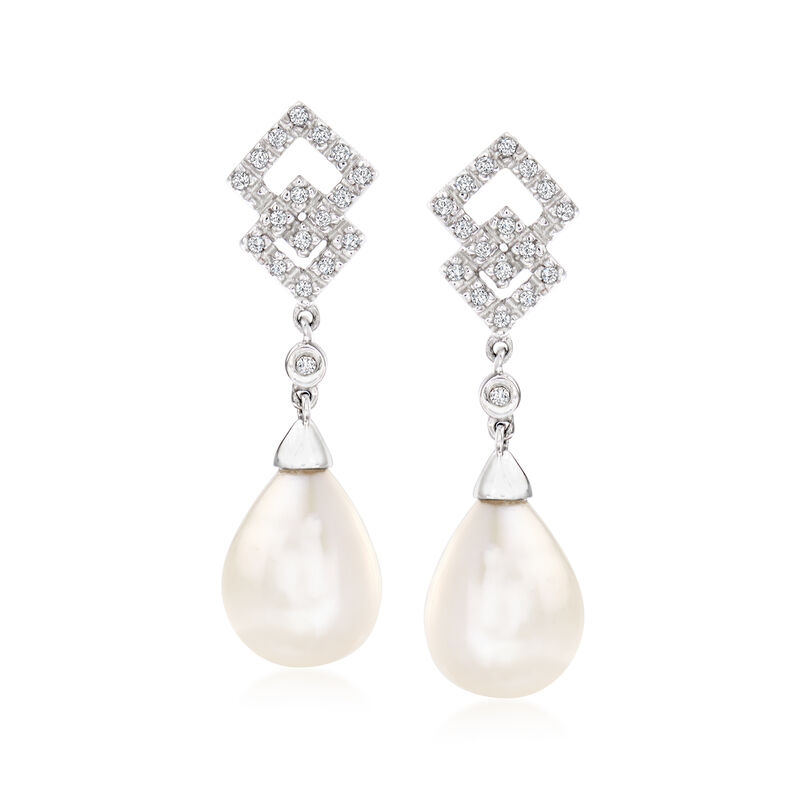 8-8.5mm Cultured Pearl and .12 ct. t.w. Diamond Drop Earrings in Sterling Silver  image number 0