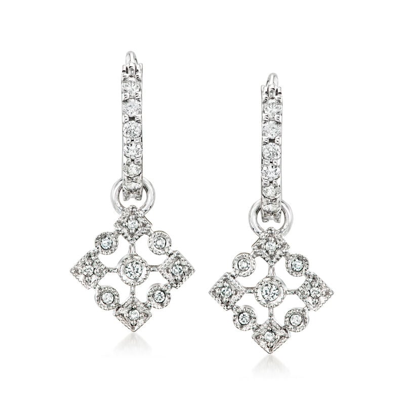 C. 1990 Vintage 1.00 ct. t.w. Diamond Removable Hoop Drop Earrings in 14kt White Gold  image number 2