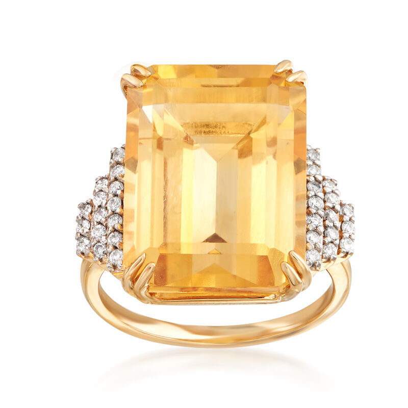 16.00 Carat Citrine and .25 ct. t.w. Diamond Ring in 14kt Yellow Gold image number 4