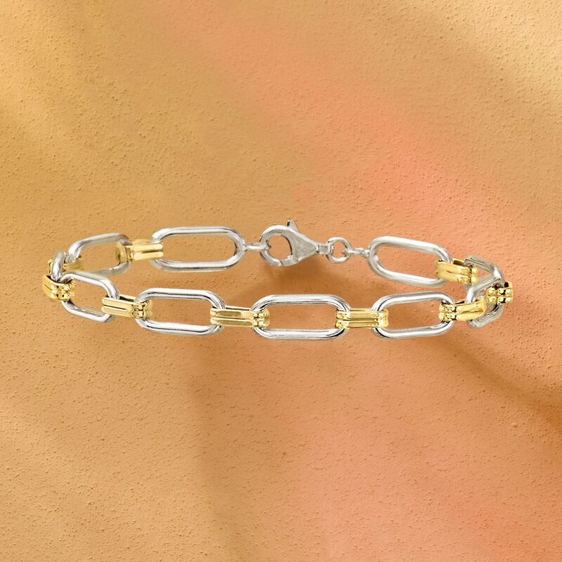 Sterling Silver and 18kt Gold Over Sterling Paper Clip Link Bracelet. 7" image number 2