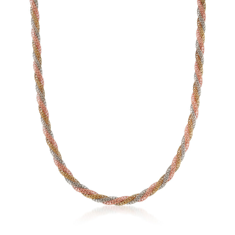 C. 1990 Vintage 14kt Tri-Colored Gold Twisted Mesh Necklace image number 0