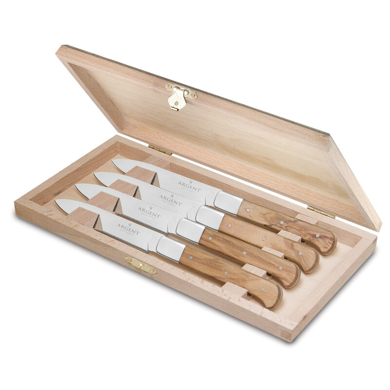 Argent Orfevres &quot;Lynden&quot; Olive Wood 4-pc. 18/10 Stainless Steel Steak Knife Set image number 1