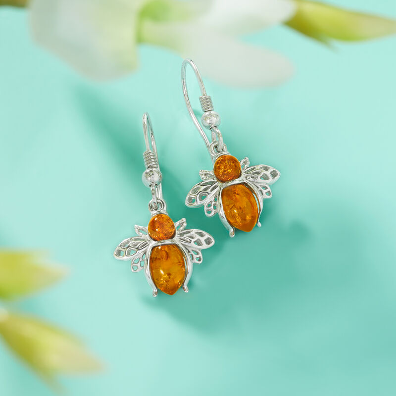 Amber Bumblebee Drop Earrings in Sterling Silver  image number 3