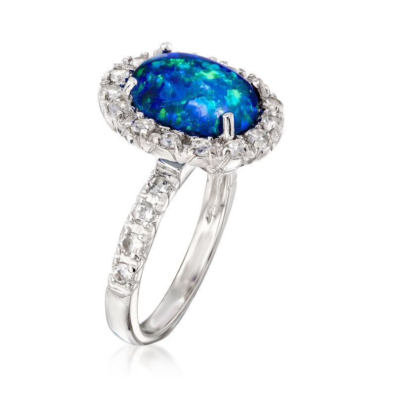 Blue Synthetic Opal and 1.10 ct. t.w. White Topaz Ring in Sterling Silver image number 2