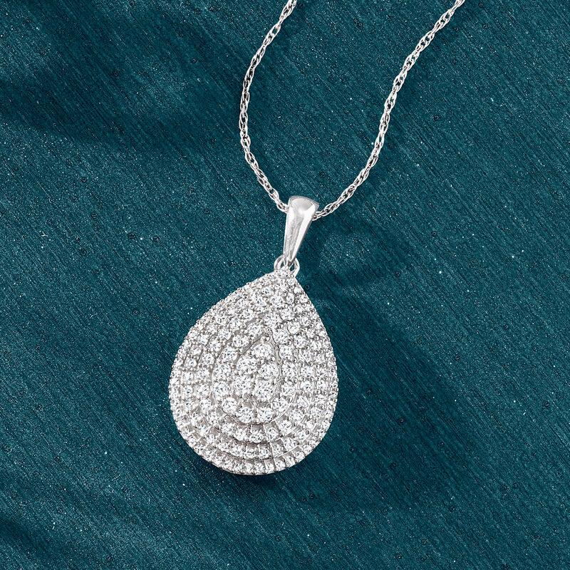 1.00 ct. t.w. Diamond Cluster Pear-Shaped Pendant Necklace in Sterling Silver. 20" image number 3