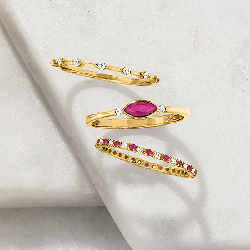 .18 ct. t.w. Ruby and .13 ct. t.w. Diamond Eternity Band in 14kt Yellow Gold image number 3