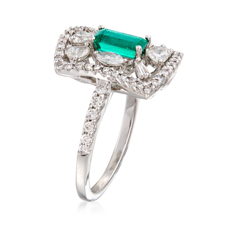 C. 1980 Vintage .85 Carat Emerald and 1.23 ct. t.w. Diamond Ring in Platinum image number 2
