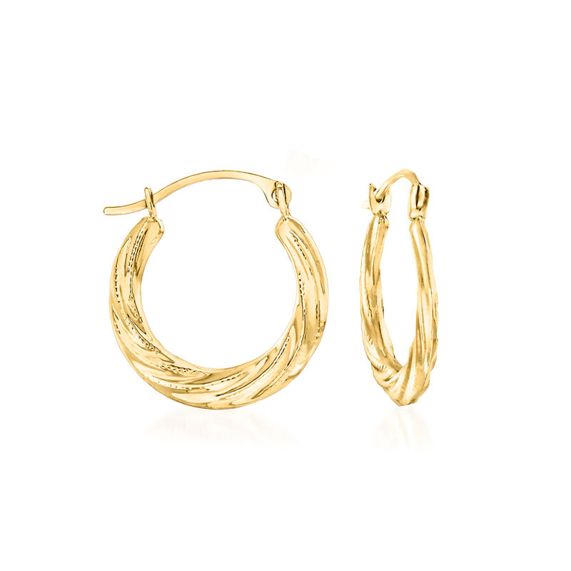 14kt Yellow Gold Small Twisted Hoop Earrings. 5/8&quot; image number 0