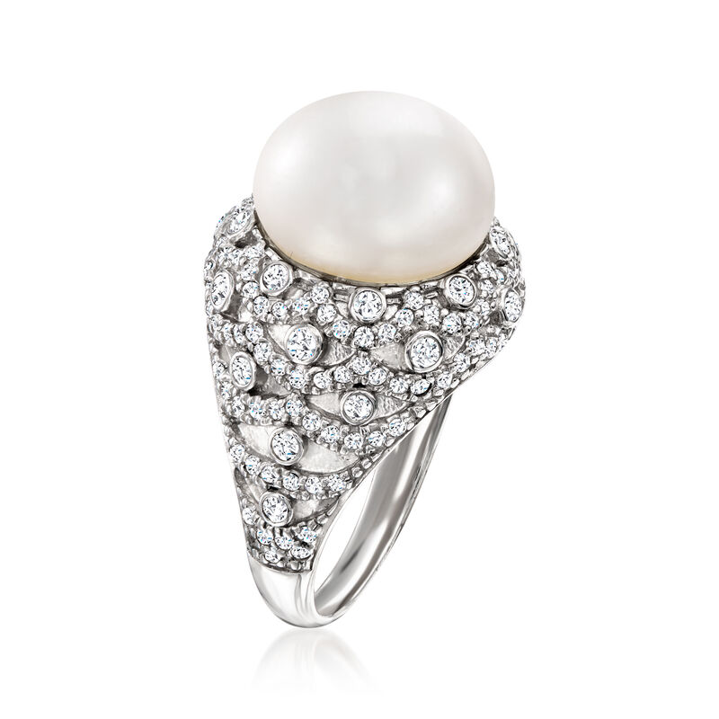 12.5-13mm Cultured Pearl and 1.50 ct. t.w. White Topaz Ring in Sterling Silver image number 2