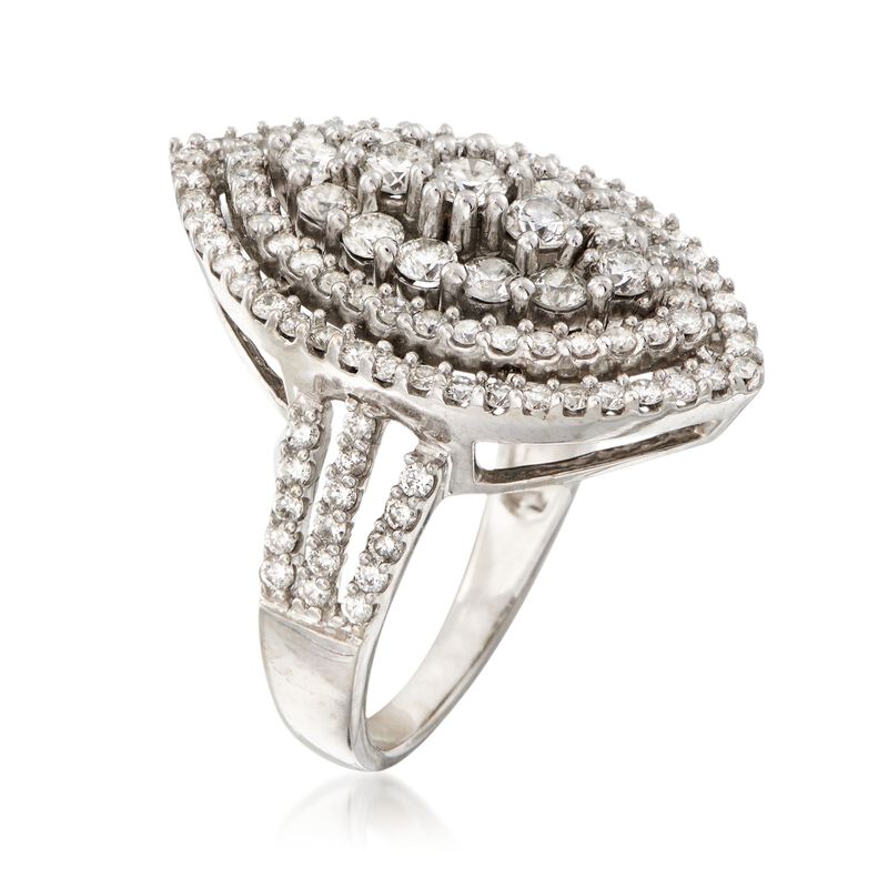 C. 1980 Vintage 2.30 ct. t.w. Diamond Navette Cluster Ring in 14kt White Gold image number 2