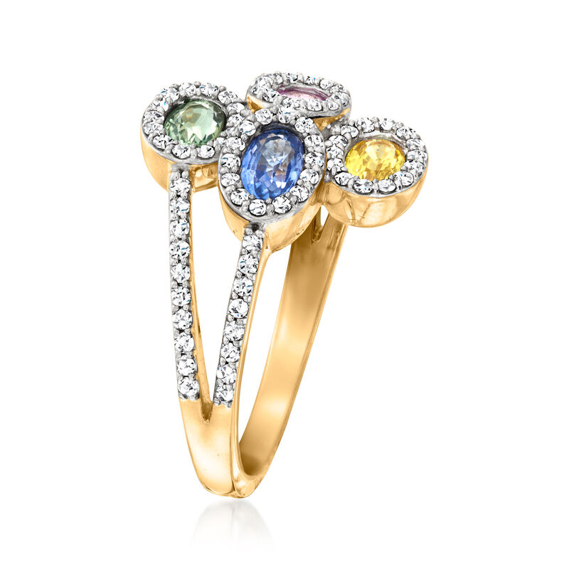 C. 1990 Vintage 1.40 ct. t.w. Multicolored Sapphire and .75 ct. t.w. Diamond Ring in 14kt Yellow Gold. Size 7 image number 2